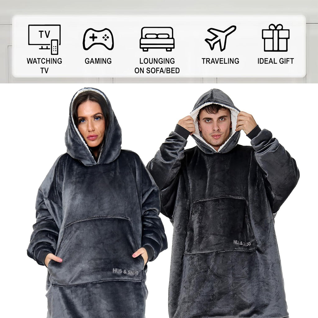 Couverture Sweat à Capuche Géante Homme Femme, Polaire Sherpa Ultra Douce Chaude Confortable Portable, Plaid Couverture à Manches pour Adultes Ados avec Grande Poche
