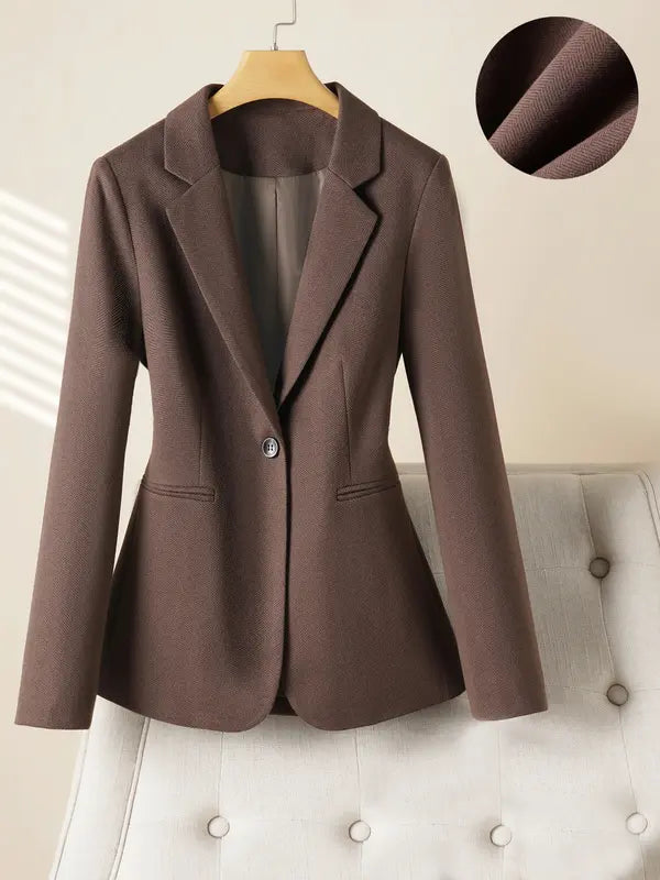 Veste blazer élégante à un bouton pour femme, manteau à manches longues et coupe ajustée pour le bureau, vêtement d'extérieur mode automne et hiver