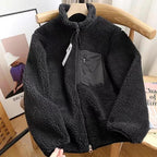 Giacca in peluche agnello alla moda da donna, autunno inverno, nuova giacca da donna comoda e calda con tasche, cerniera, maniche lunghe, vestibilità ampia e collo alto.
