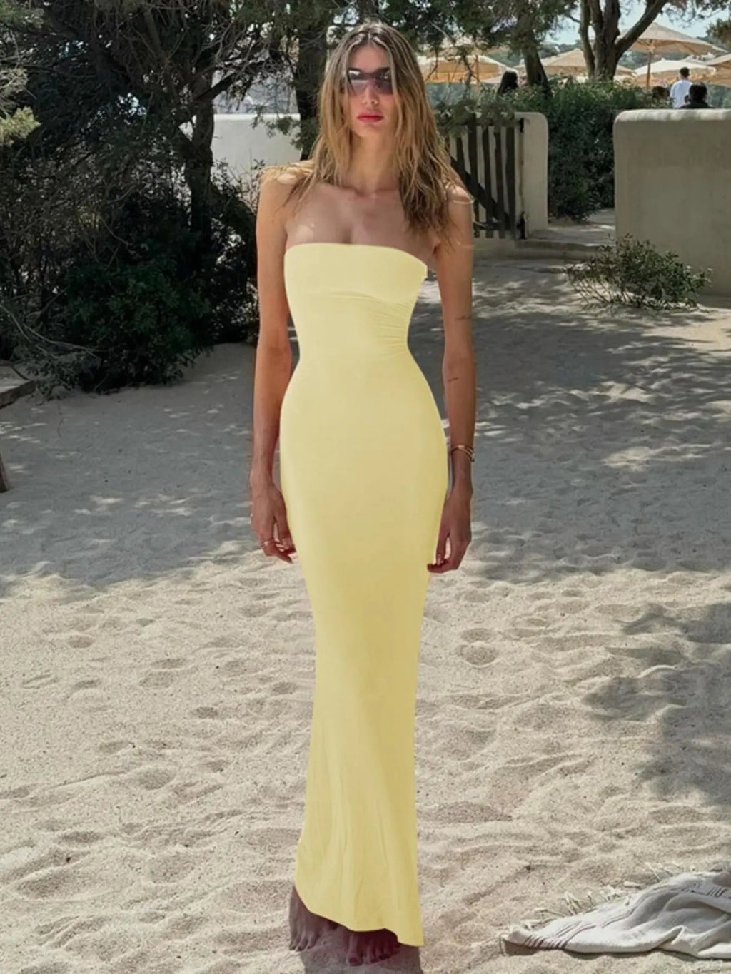Abito Lungo da Donna Aderente Senza Schienale con Allacciatura sul Retro in Pizzo, Elegante Abito a Tubino Maxi alla Moda per Feste, Club, Appuntamenti, Abito da Donna per l'Estate, Vestito da Ballo Senza Spalline