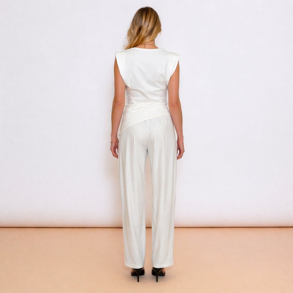 [2026.NOHO] Completo Due Pezzi Con Top Asimmettrico Drappeggiato E Pantalone Morbido