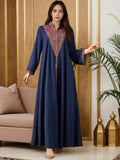 Elegante Abito Lungo Musulmano da Donna con Ricamo Colorato, Perfetto per Tutte le Stagioni, Abbigliamento Elegante e Confortevole, Abiti Musulmani da Donna
