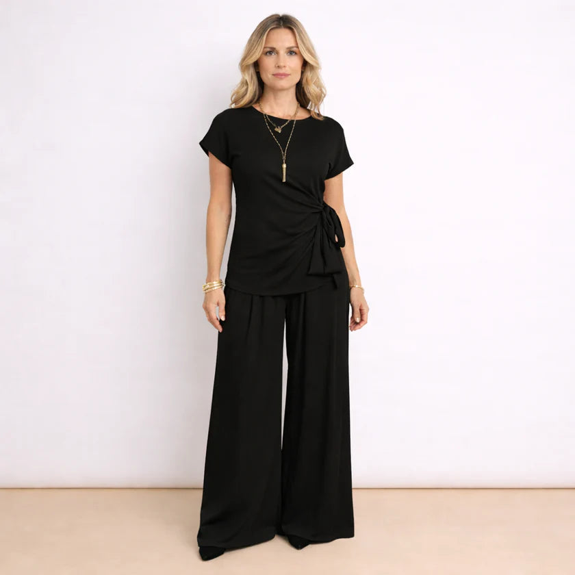Ensemble avec pantalon fluide et haut à nœud