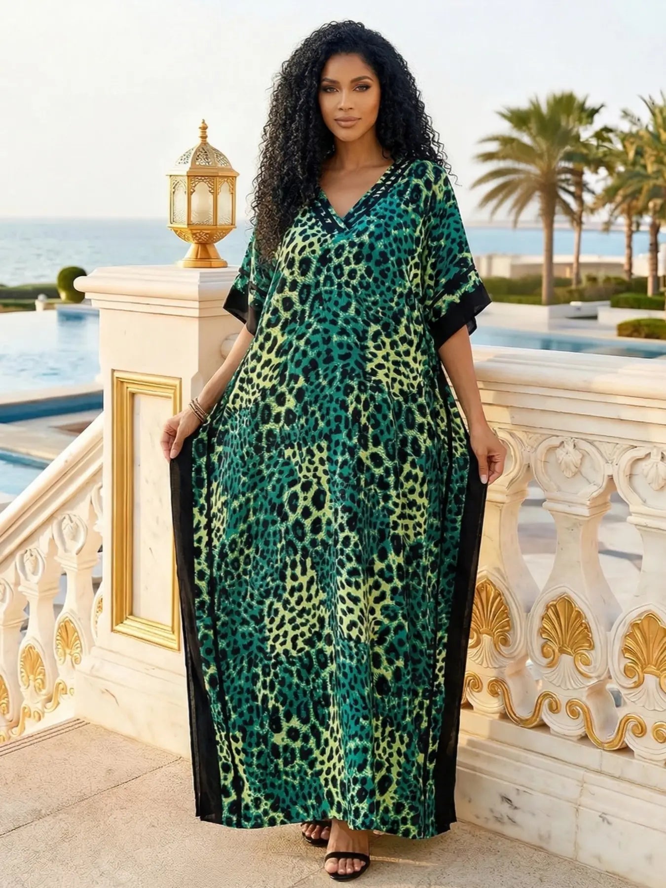 Robe de plage coupe ample imprimé léopard pour femme