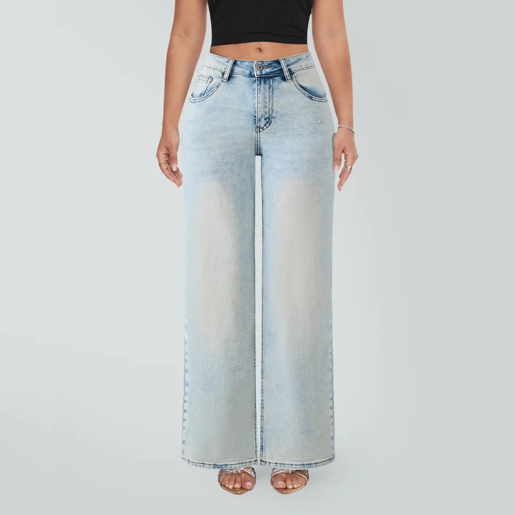 Magic SHAPUM Jeans BBL da Donna a Vita Media-Bassa, Gamba Larga, Vestibilità Comoda, Elasticizzati, in Denim, NERI, in Denim Elasticizzato, Gamba Larga, Jeans Larghi