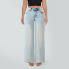 Magic SHAPUM Jeans BBL da Donna a Vita Media-Bassa, Gamba Larga, Vestibilità Comoda, Elasticizzati, in Denim, NERI, in Denim Elasticizzato, Gamba Larga, Jeans Larghi