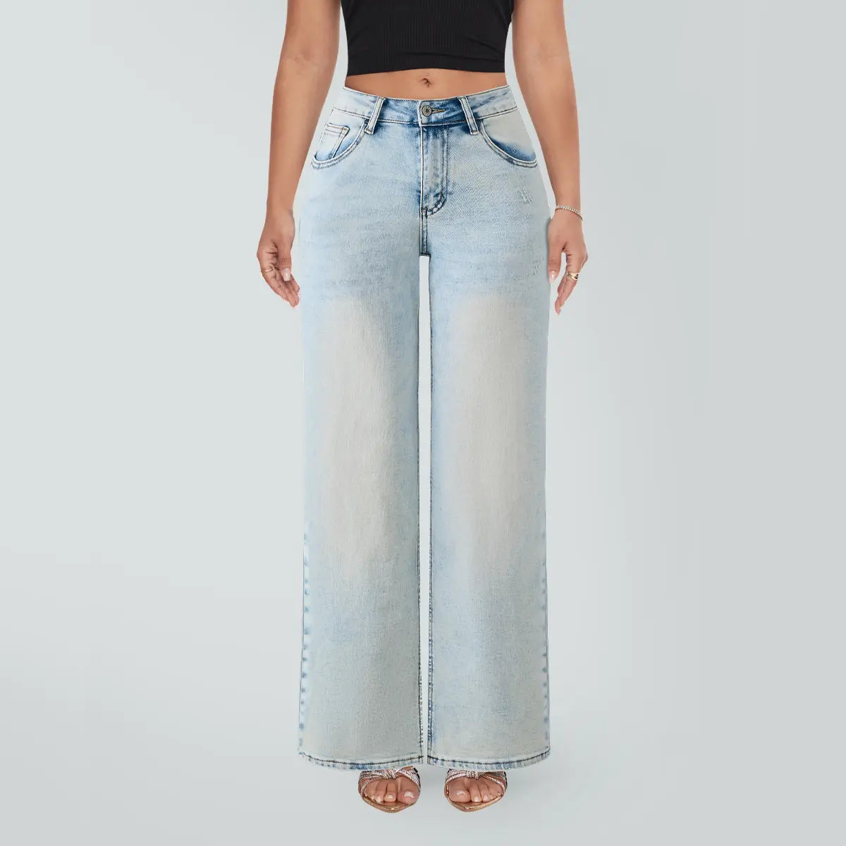 Magic SHAPUM Jeans BBL da Donna a Vita Media-Bassa, Gamba Larga, Vestibilità Comoda, Elasticizzati, in Denim, NERI, in Denim Elasticizzato, Gamba Larga, Jeans Larghi