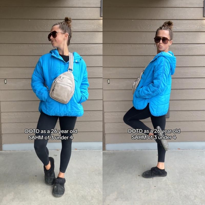 Veste doudoune oversize matelassée à capuche chauve-souris pour femme, pull à manches longues léger et chaud avec grande poche poitrine