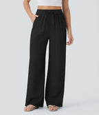 Pantalon ample taille haute en lin avec cordon de serrage et grandes poches