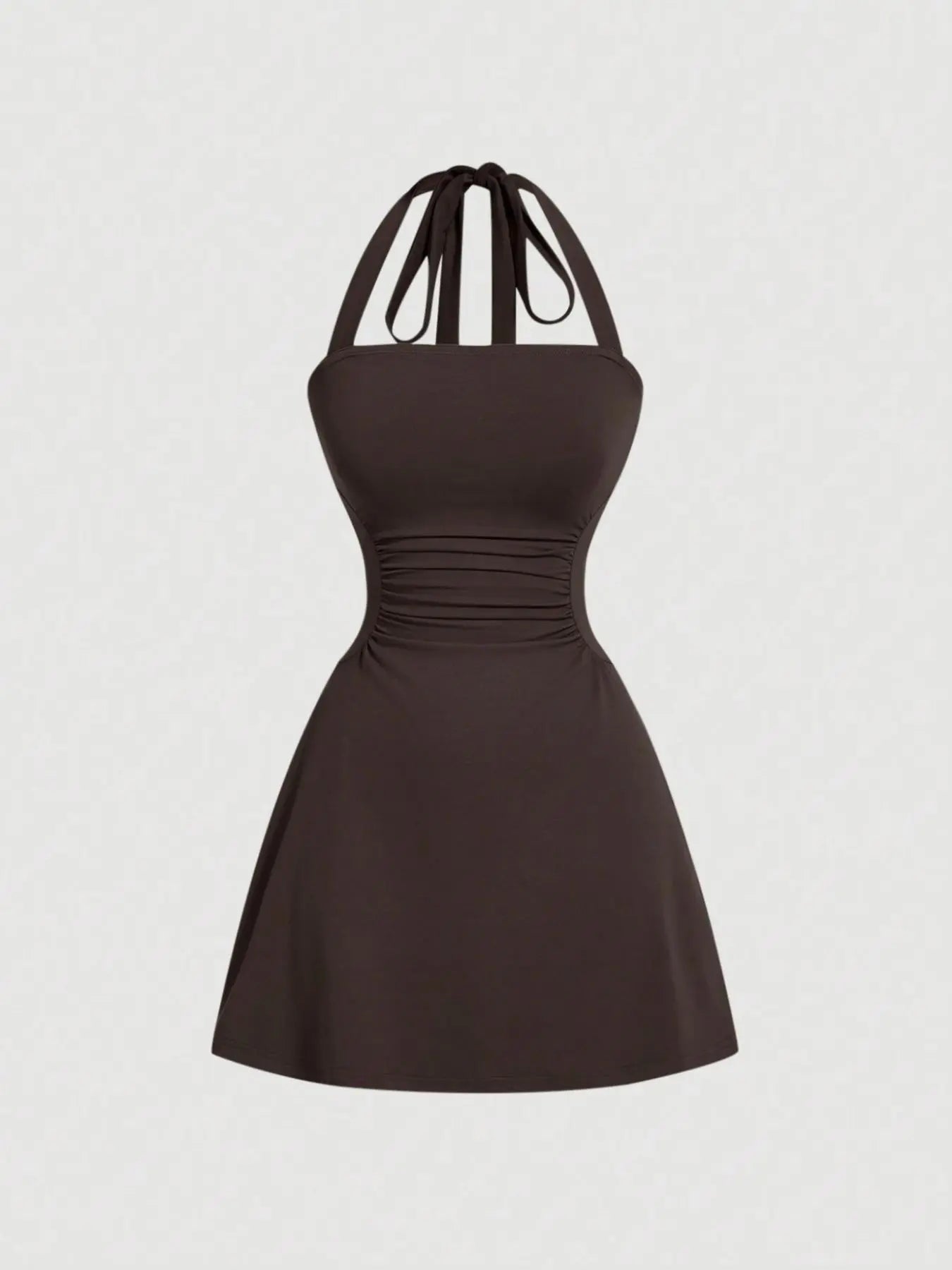 Robe licou unie froncée à nouer dans le dos pour femme