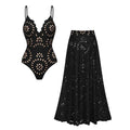 Costume Intero e Gonna Neri con Intagli Floreali a Laser
