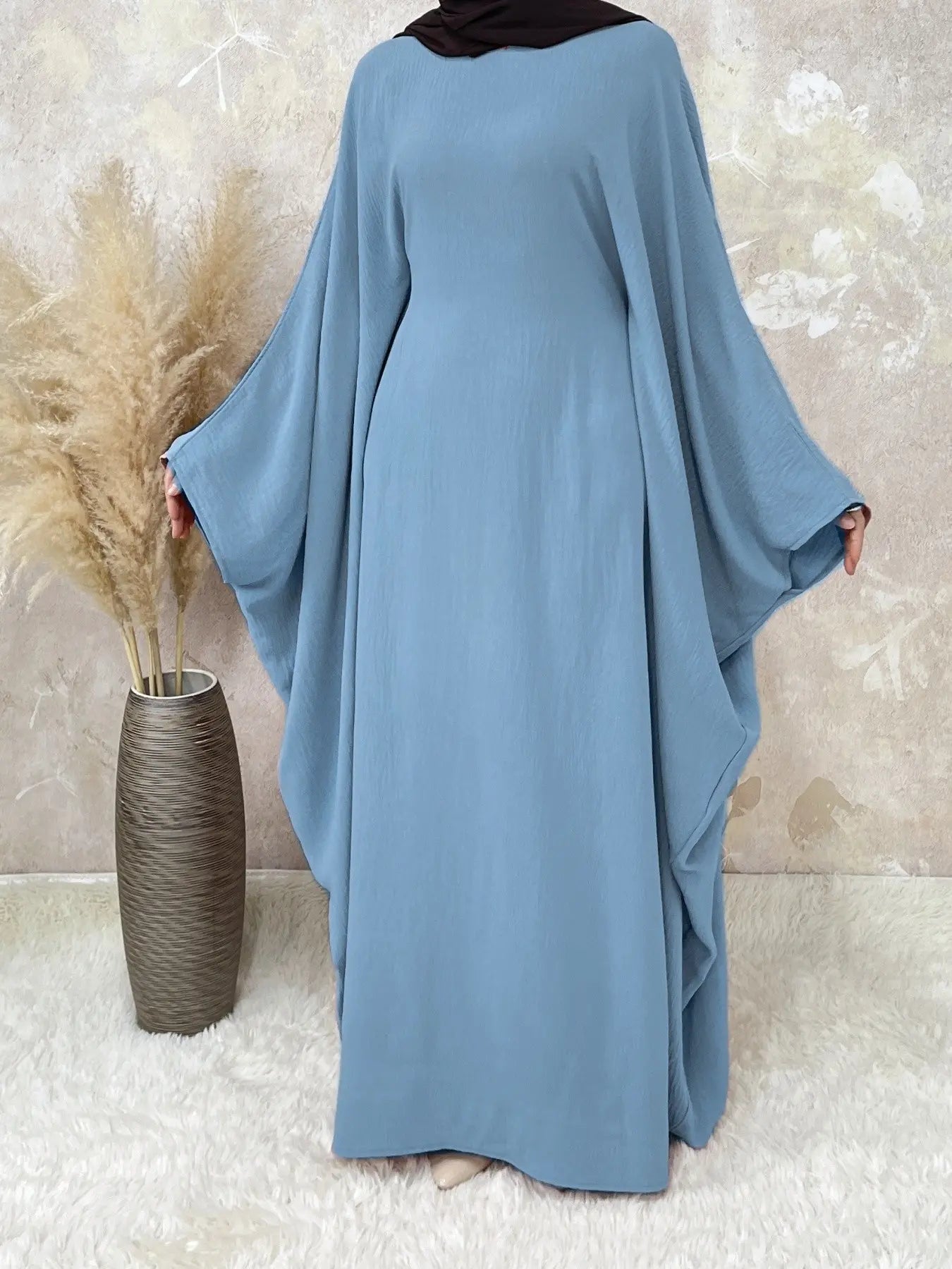 [Taglie Forti] Abito lungo tinta unita Abaya da donna, girocollo modesto a maniche lunghe per l'uso quotidiano, abbigliamento islamico da donna per tutte le stagioni