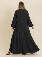 [Grande Taille] Robe longue unie à manches longues et col en V, Robe bohème modeste pour les vacances, les tenues quotidiennes, Vêtements grande taille pour femmes pour toutes les saisons