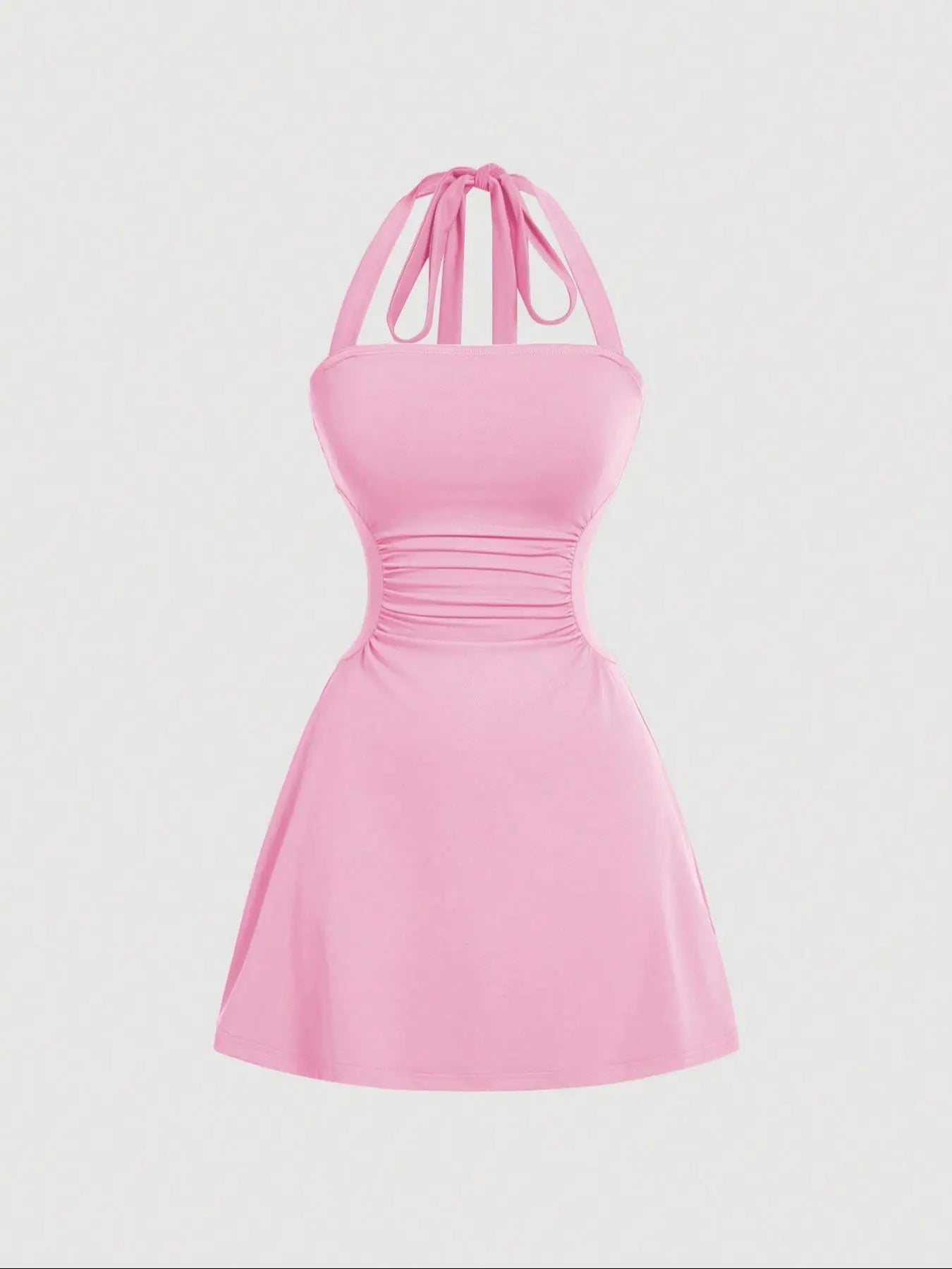 Robe licou unie froncée à nouer dans le dos pour femme