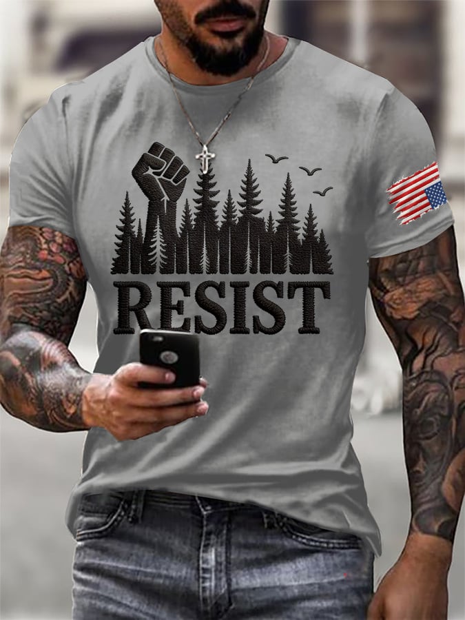 T-shirt da uomo retrò con stampa "Resist Save The Forest Service"