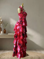 Women's Floral Print Layered Ruffle Midi Maxi Dress
