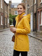 Women's Solid Color Drawstring Zip Up Hooded Trench Coat