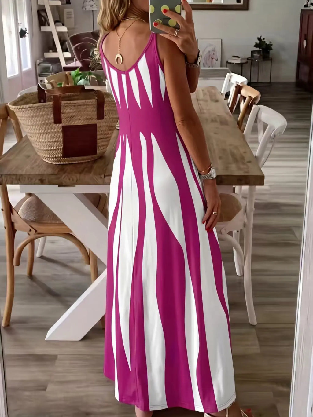 Women's Casual Sleeveless Striped V-Neck Long Dress