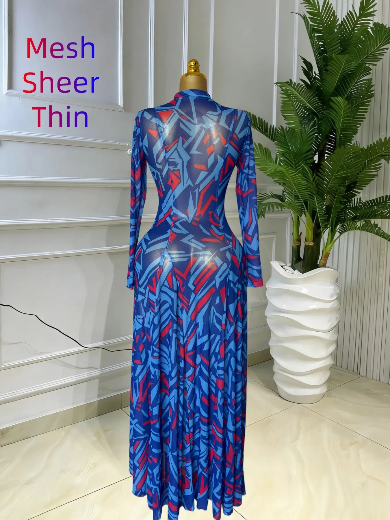 Women's Round-Neck Long Sleeve Woven Maxi Dress