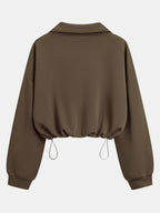Women's Half-Zip Stand Collar Drawstring Adjustable Short Sweatshirt