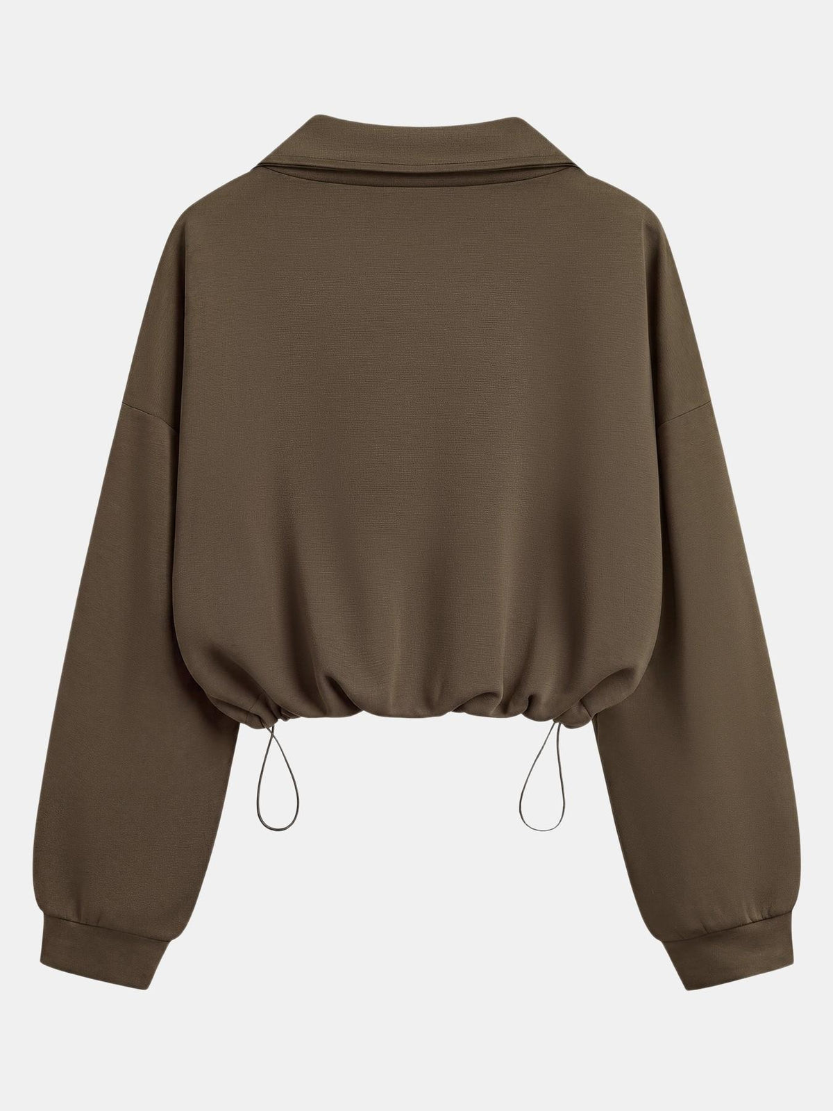 Women's Half-Zip Stand Collar Drawstring Adjustable Short Sweatshirt
