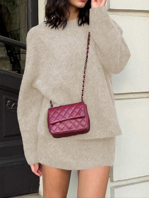 Set due pezzi autunno inverno da donna, stile elegante per il lavoro e il tempo libero, eleganza casual con top e gonna in maglia, perfetto per uscite alla moda, abbigliamento femminile