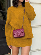 Set due pezzi autunno inverno da donna, stile elegante per il lavoro e il tempo libero, eleganza casual con top e gonna in maglia, perfetto per uscite alla moda, abbigliamento femminile