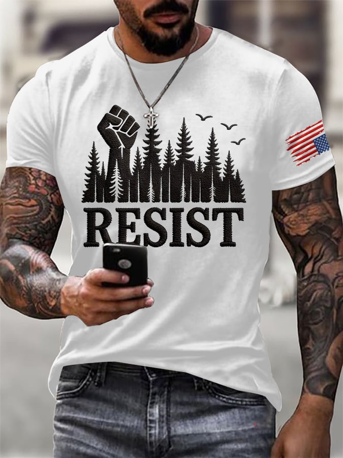 T-shirt da uomo retrò con stampa "Resist Save The Forest Service"