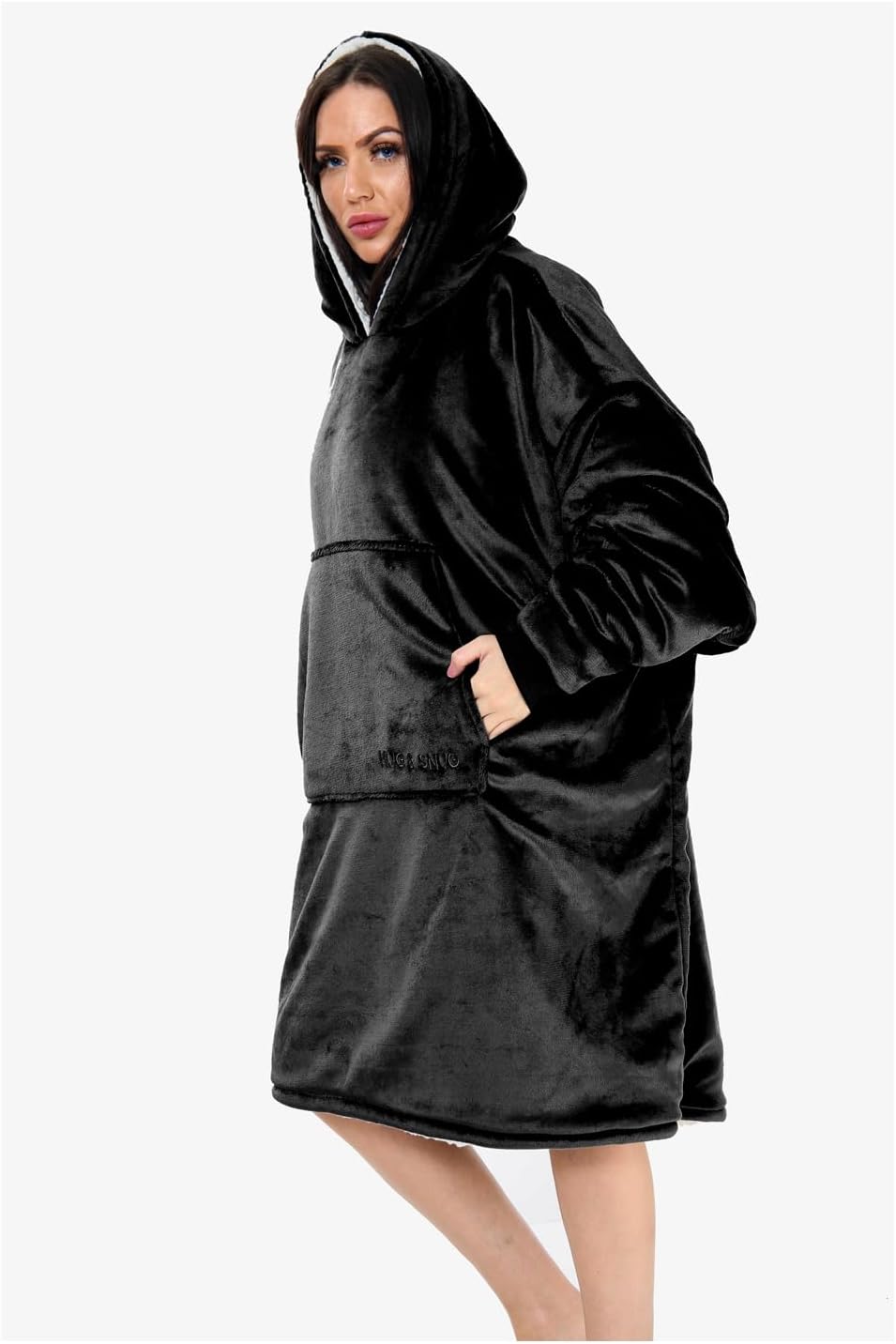 Couverture Sweat à Capuche Géante Homme Femme, Polaire Sherpa Ultra Douce Chaude Confortable Portable, Plaid Couverture à Manches pour Adultes Ados avec Grande Poche