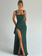 Women's Plain Split Thigh Backless Dress, Elegant Sexy Sleeveless Dress for Party Club Dating Wear, Ladies Clothes for All Seasons, Floor Length Slip Dress