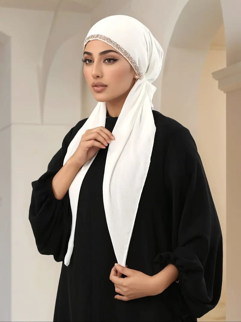 Cappello elasticizzato semplice da donna con gioielli, hijab versatile casual, hijab in jersey traspirante, protettivo dal sole e anti-sudore