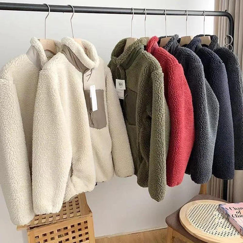 Giacca in peluche agnello alla moda da donna, autunno inverno, nuova giacca da donna comoda e calda con tasche, cerniera, maniche lunghe, vestibilità ampia e collo alto.