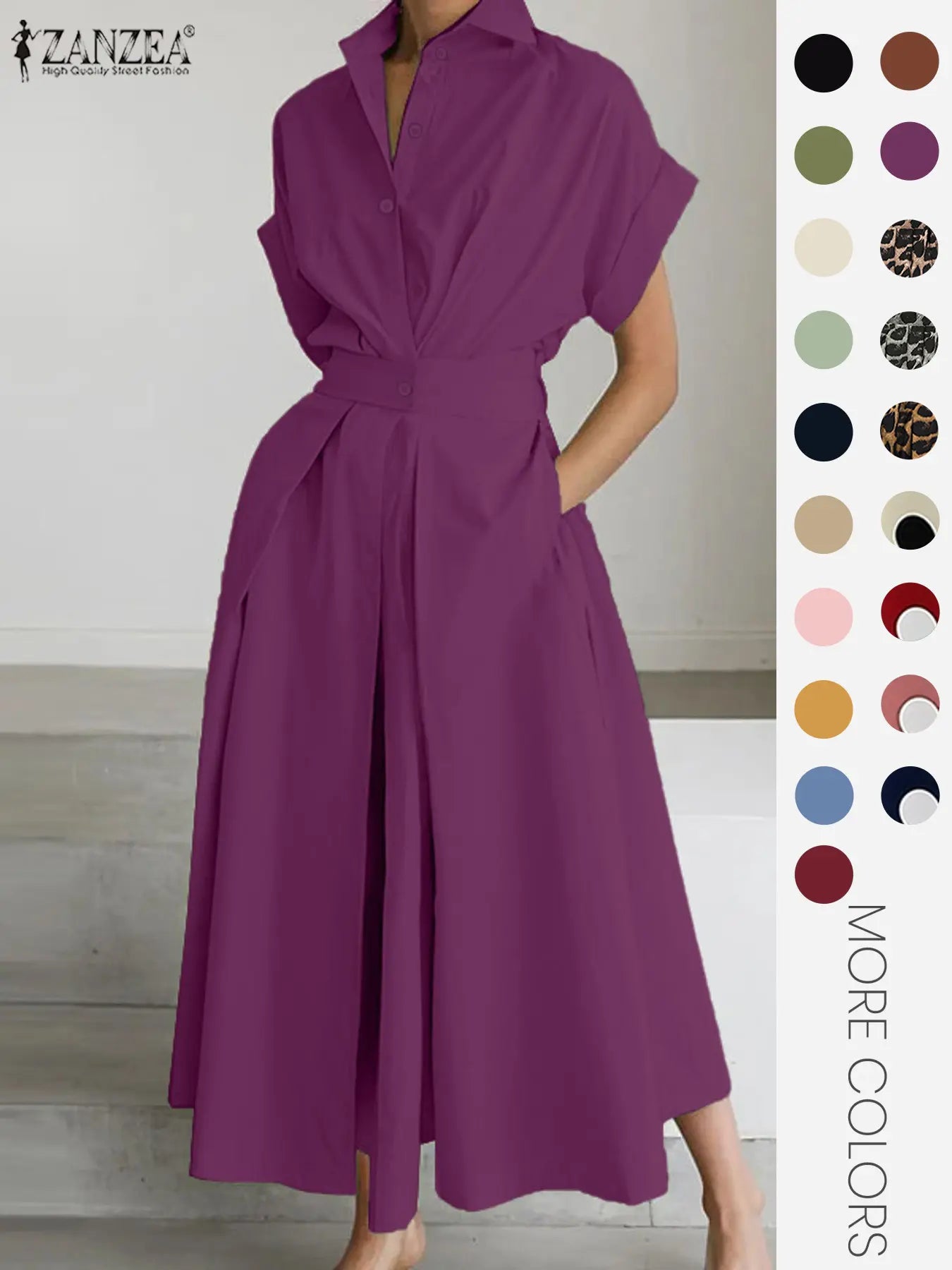 Robe unie à col pour femme, robe décontractée à manches courtes pour l'été, vêtements pour femmes pour le quotidien