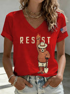 V-Neck Retro Resist Save The Forest Service Print T-Shirt