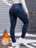 Jean en denim épais doublé polaire pour femme, haute élasticité, mode automne-hiver, jean amincissant confortable, style élégant