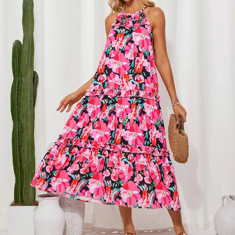 Robe florale, style bohème décontracté, tenue d'été quotidienne