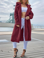 Manteau en fausse fourrure uni avec poches et boutons, col à revers et manches longues, tenue décontractée pour l'automne et l'hiver, vêtements pour femmes pour un usage quotidien