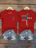 Women's Stand For The Flag Kneel For The Cross Printed Casual T-Shirt