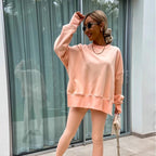 Ensemble deux pièces oversize pour femme - Sweat-shirt à ourlet fendu et pantalon skinny, pull décontracté à col rond et manches longues, vêtements pour femme pour l'automne et costumes d'hiver basiques, Gamis pour femme