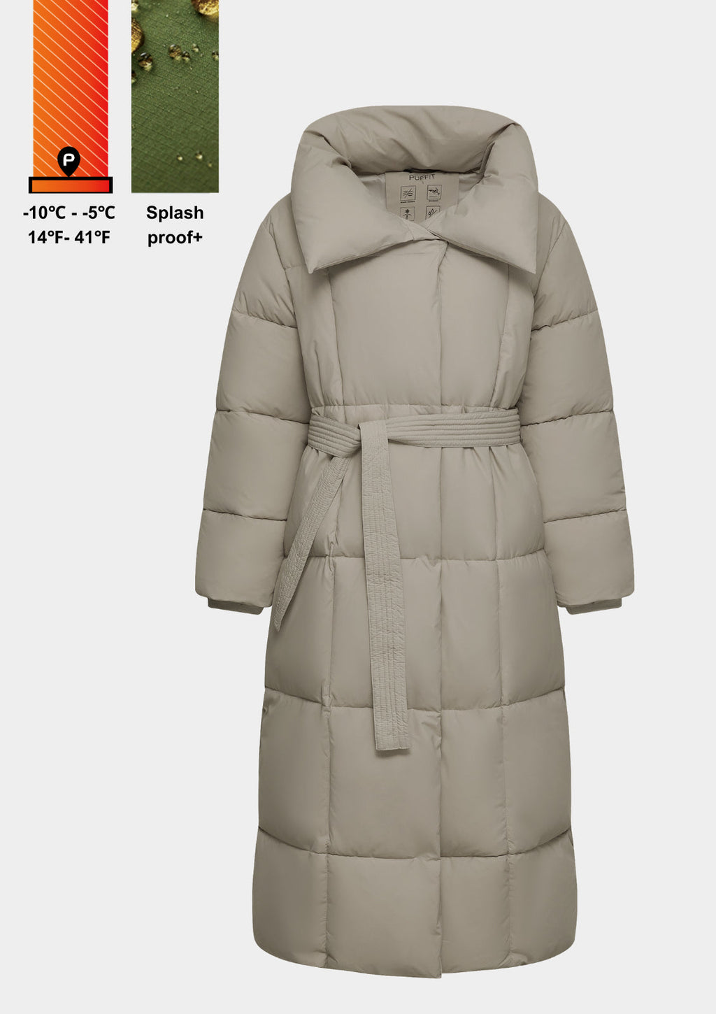 Veste longue boutonnée ceinturée, déperlante