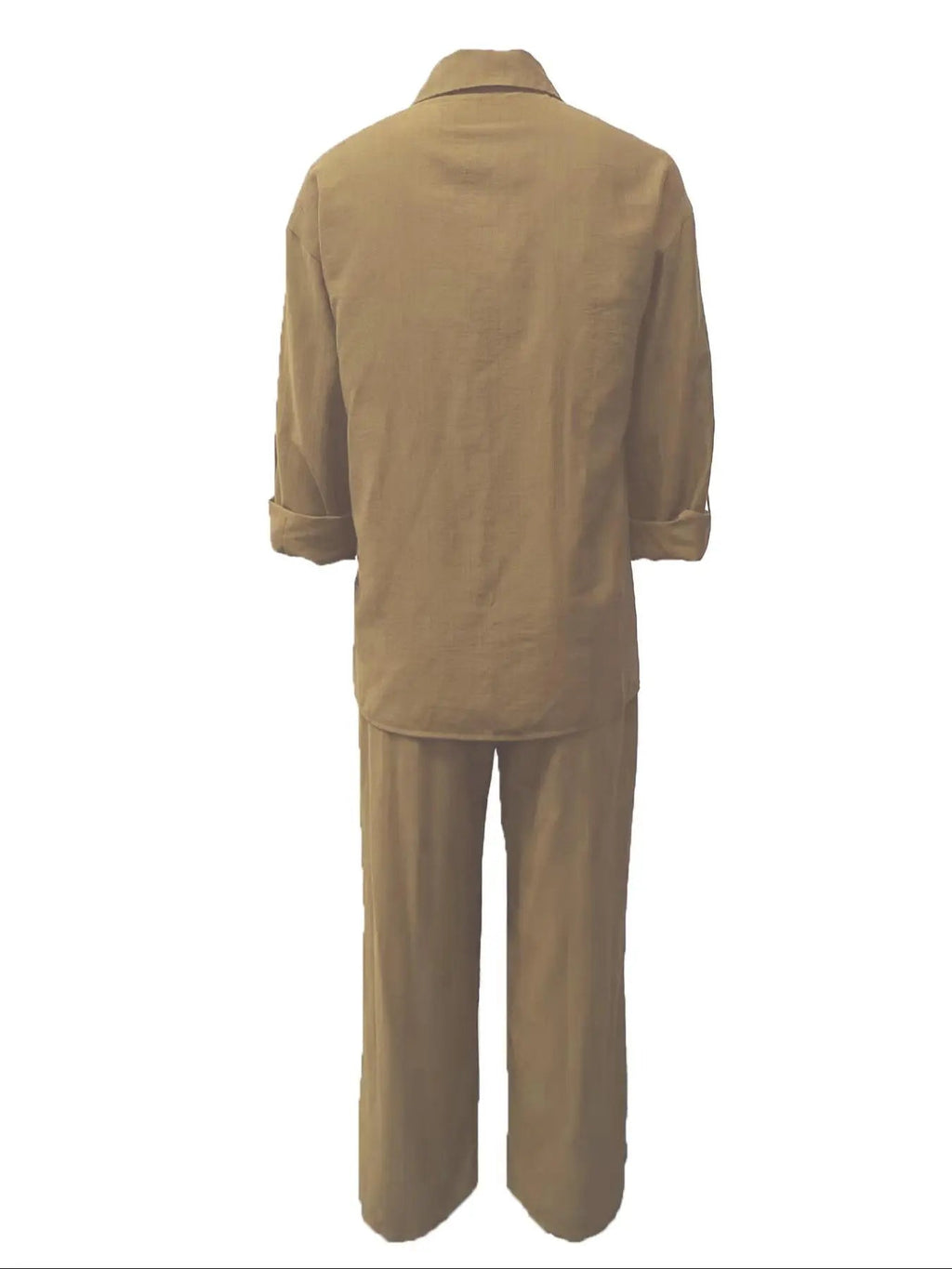 Ensemble Femme Chemise Couleur Unie & Pantalon Large, Tenues Deux Pièces Décontractées Confortables et Respirantes pour le Quotidien en Extérieur, Vêtements Femme pour Printemps Automne