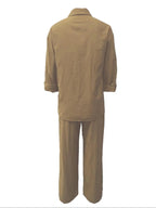 Ensemble Femme Chemise Couleur Unie & Pantalon Large, Tenues Deux Pièces Décontractées Confortables et Respirantes pour le Quotidien en Extérieur, Vêtements Femme pour Printemps Automne