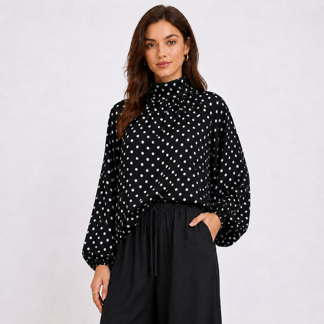[2026.COUTURE] Camicia A Pois Con Fiocco Sul Retro
