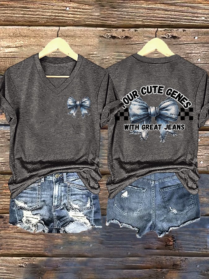 🔥Compra 3 e ottieni il 15% di sconto🔥T-shirt stampata vintage girocollo con la scritta "Your Cute Genes With Great Jeans"