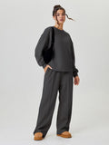 Ensemble décontracté femme, haut ample uni à manches longues et pantalon à surpiqûres apparentes