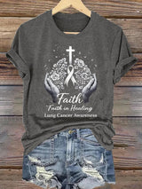 Women'S Casual Short-Sleeve T-Shirt With Lung Cancer Awareness Print "Faith In Healing"