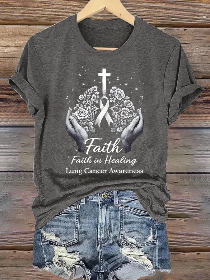 Women'S Casual Short-Sleeve T-Shirt With Lung Cancer Awareness Print "Faith In Healing"