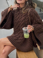 Pull décontracté ample pour femme, haut tricoté à manches longues et col rond, mode automne et hiver, usage quotidien, tricot de couleur unie