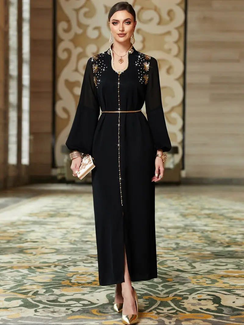 Robe perlée faite à la main pour femme, robe longue confortable et tendance, tenue de soirée élégante, vêtement d'intérieur stylé