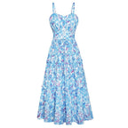 Robe longue bohème décontractée pour femme - Robe d'été à bretelles spaghetti smockée à volants avec poches, grande taille, vêtements bohèmes pour femme